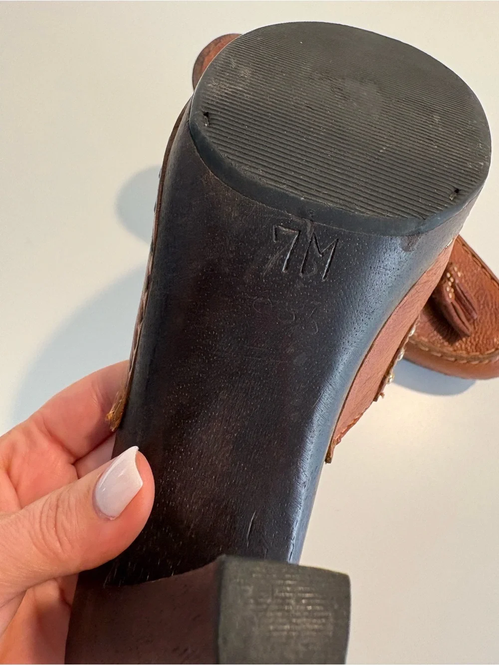 Michael Kors Brown Leather Tassel Mule Clogs Wooden Heel Size 7M